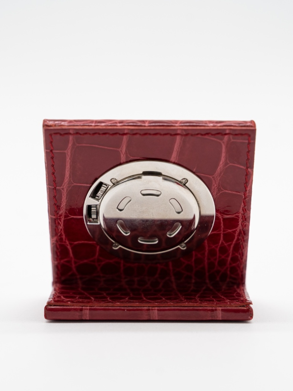 Prada Desk Clock Watch Table Red Leather Croc Steel Case - Picture 4 of 7